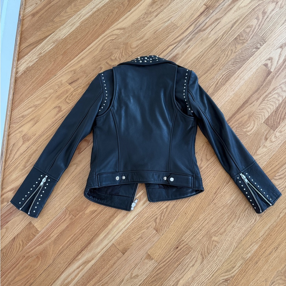 Rachel Zoe Black Leather Studded jacket size 6 - Picture 6 of 7